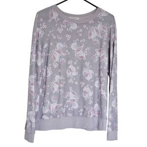 Grayson Threads Floral Long Sleeve Sweater Women's M Gray & Pastel Pink Dainty